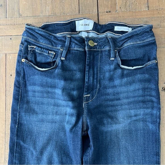 FRAME DENIM LE CROP MINI BOOT STRETCH DENIM JEANS CROP FLARE RAW HEM sz 28 Dark - Picture 4 of 12